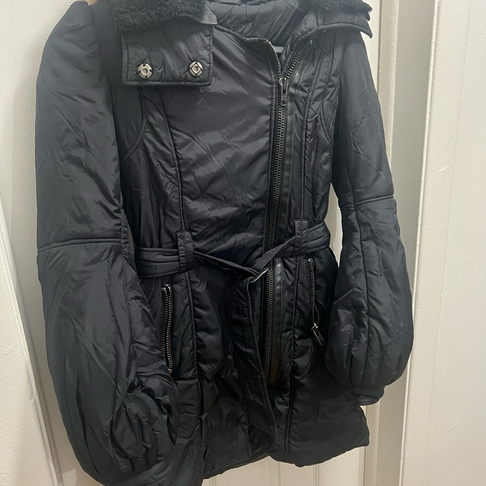 Mackage winter mid length coat with belt-authentic fur on hood